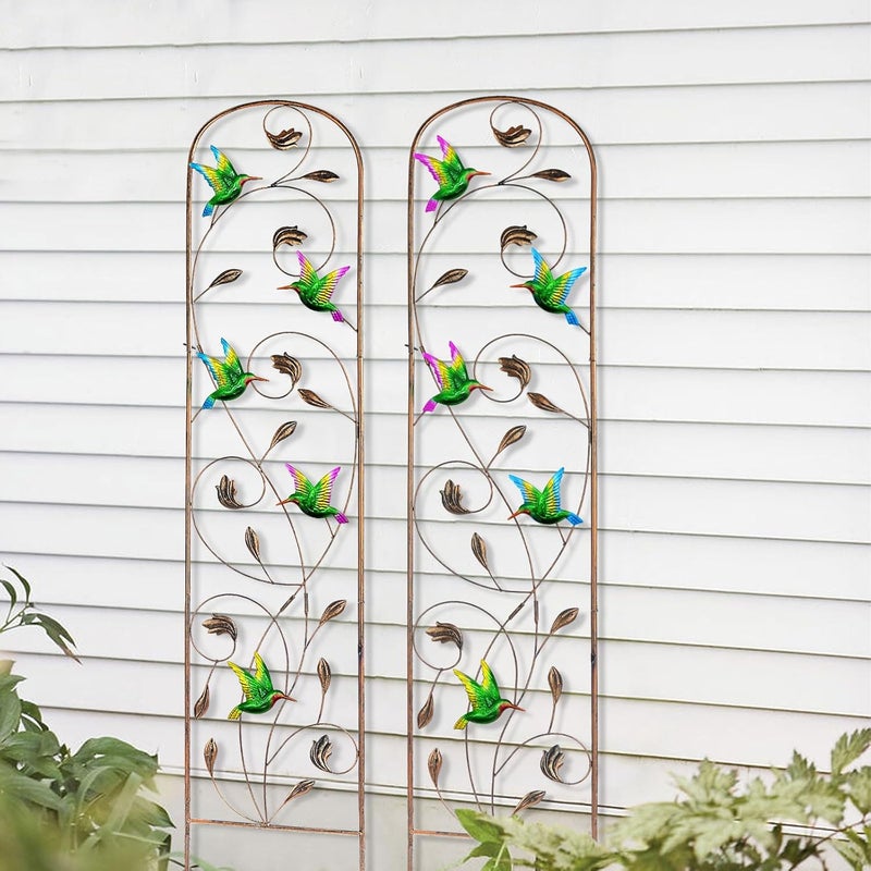 LEWIS&WAYNE 2 Pack Metal Garden Trellis with Colorful Hummingbird 60 Inch High Outdoor Decoration Arched Fence Trellis for Climbing Plants for Patio, Lawn, Yard, Backyard, Wall Brackets - Image 5